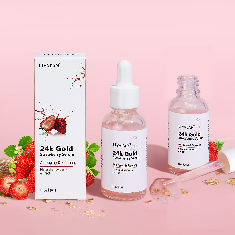 30ML Natural Anti Age And Whitening Skin Strawberry 24k Gold Serum
