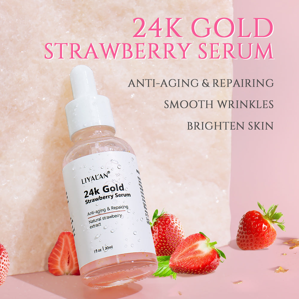 30ML Natural Anti Age And Whitening Skin Strawberry 24k Gold Serum