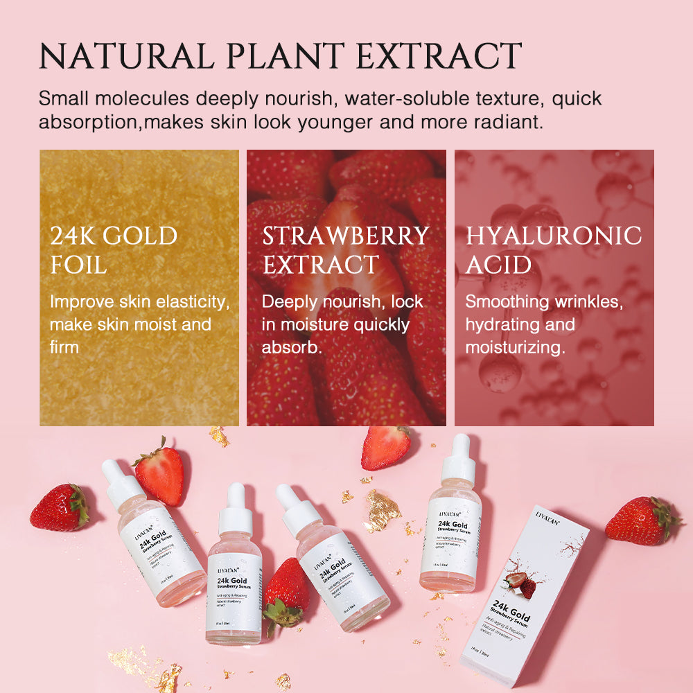 30ML Natural Anti Age And Whitening Skin Strawberry 24k Gold Serum