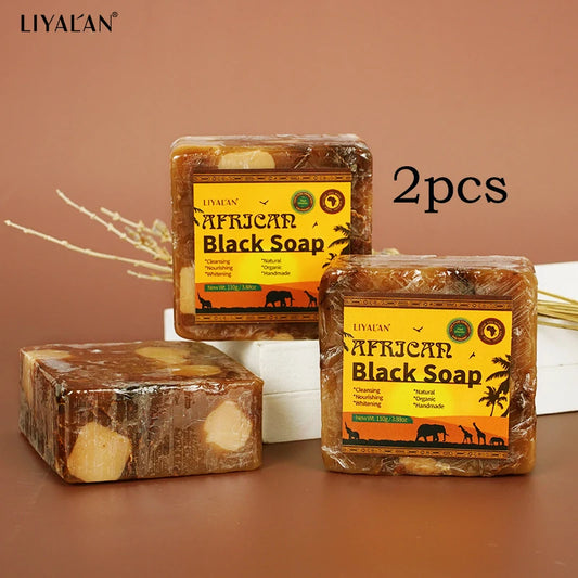 LIYALAN 2pcs African Black Soap