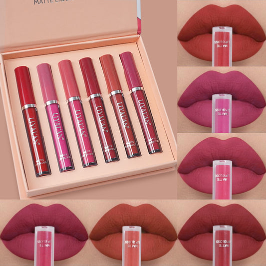 6PC/Set Matte Velvet Lip Gloss Set Waterproof Long lasting Liquid Lipstick Gift Box Kit