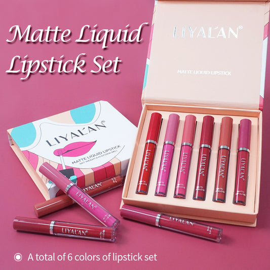 6PC/Set Matte Velvet Lip Gloss Set Waterproof Long lasting Liquid Lipstick Gift Box Kit